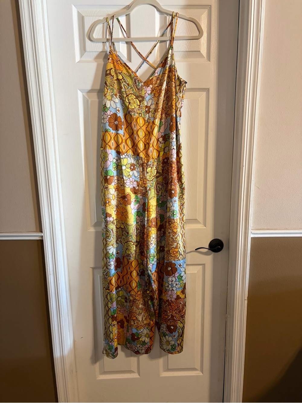 Emma & Michele Retro Floral Patchwork Wide-Leg Jumpsuit Sz 12
